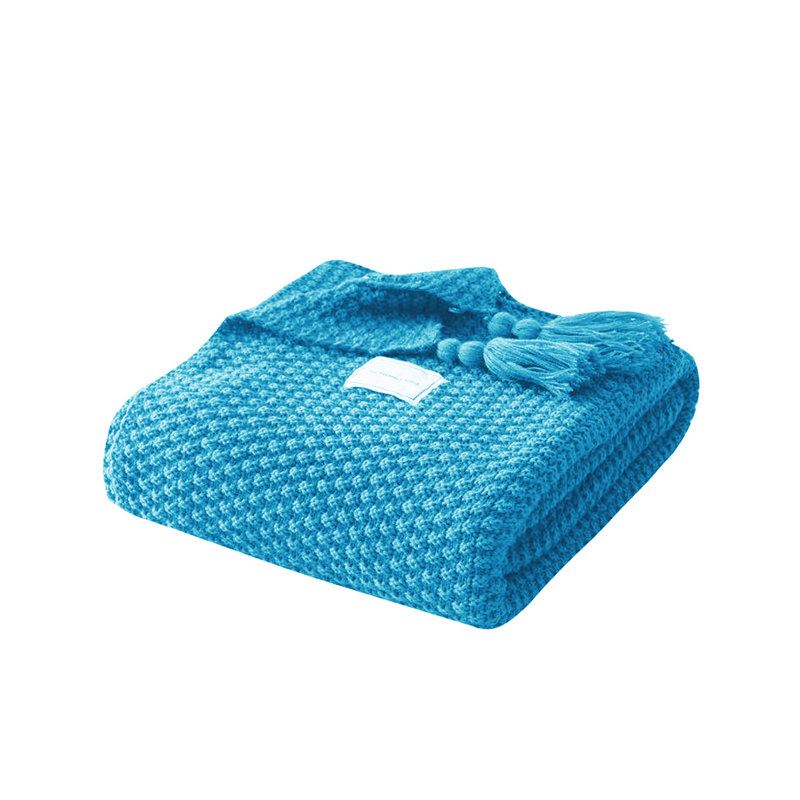 Jeté en tricot texturé Tassled, Bleu