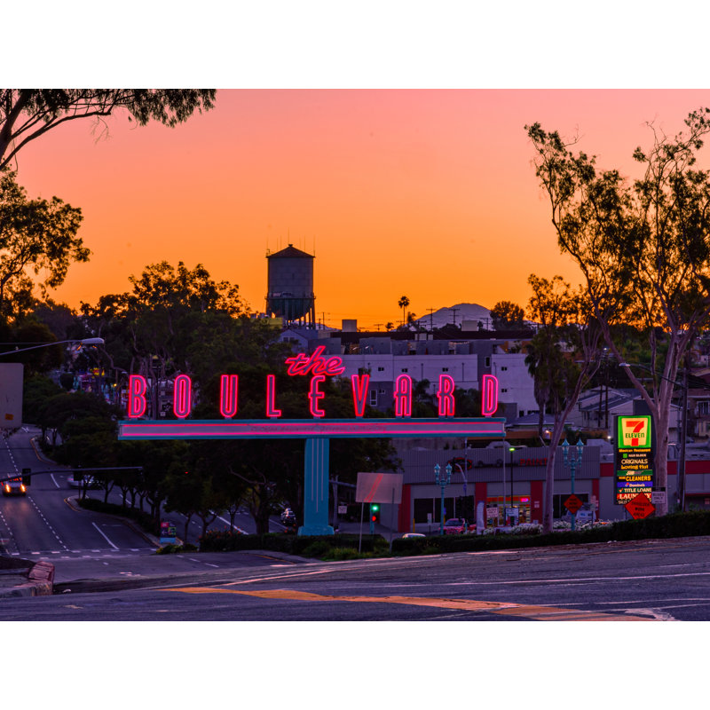 The Boulevard Sign Sunrise In University Heights San Diego, California Print by Brian Mc Clean, Black Framed Paper