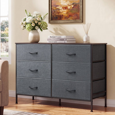 Ojaswi 42.3" W 6-Drawer Dresser With Wooden, Modern Tall Storage Dresser With Metal Frame For Bedroom, TV Stand For 50 Inches TVs, Hallway, Entryway