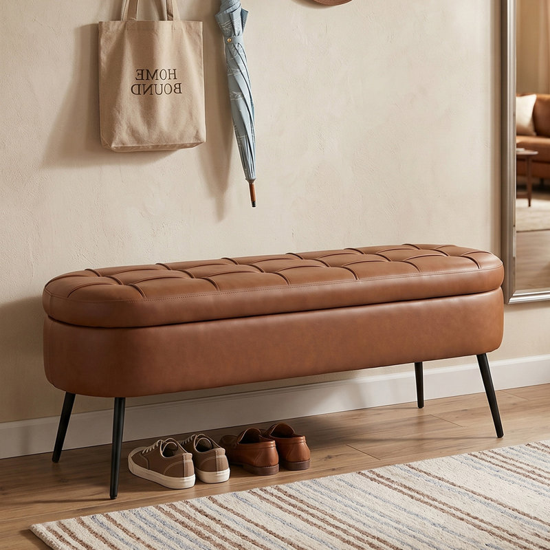 Banc de rangement de 43,7 po Mid-Century, Brown