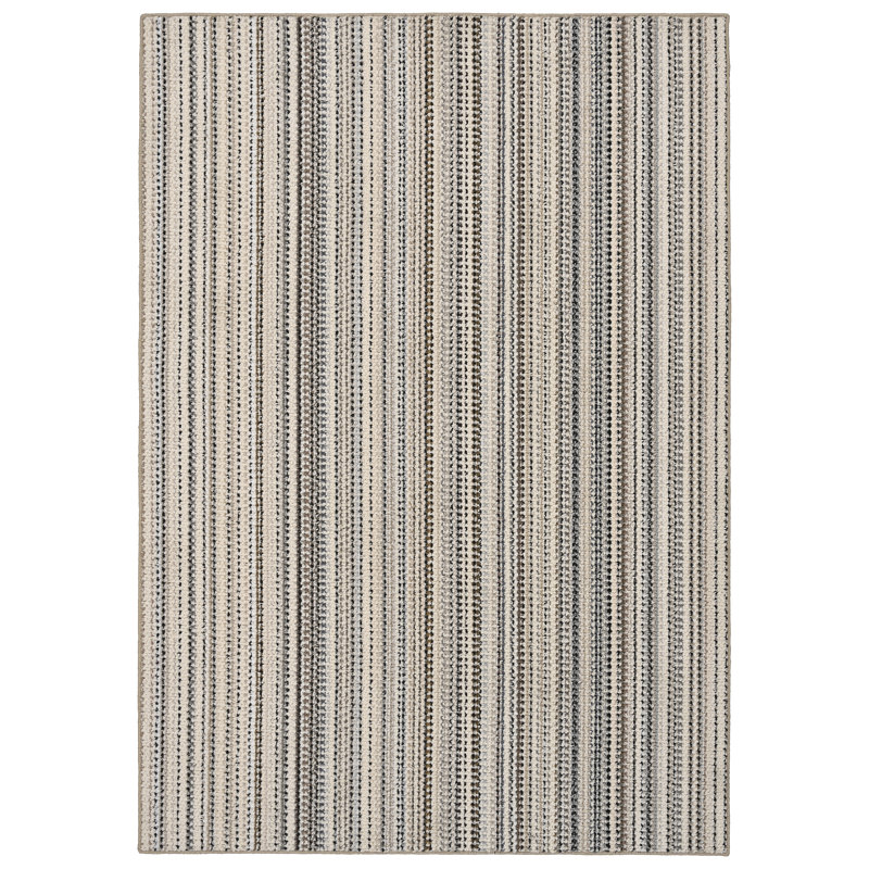 Tapis touffeté à rayures rectangulaire beige Kandace, Rectangle 5 pi x 7 pi