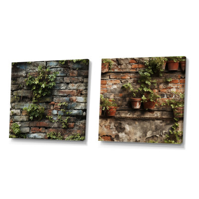 Urban Oasis - Ensemble de 2 collages carrés abstraits