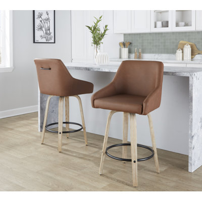 Harper 26" Fixed-Height Counter Stools with Bent Wood Legs & Round Footrest