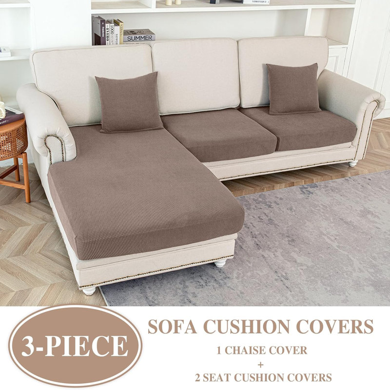 Housse de coussin extensible pour canapé modulaire en L - ensemble kaki lavable