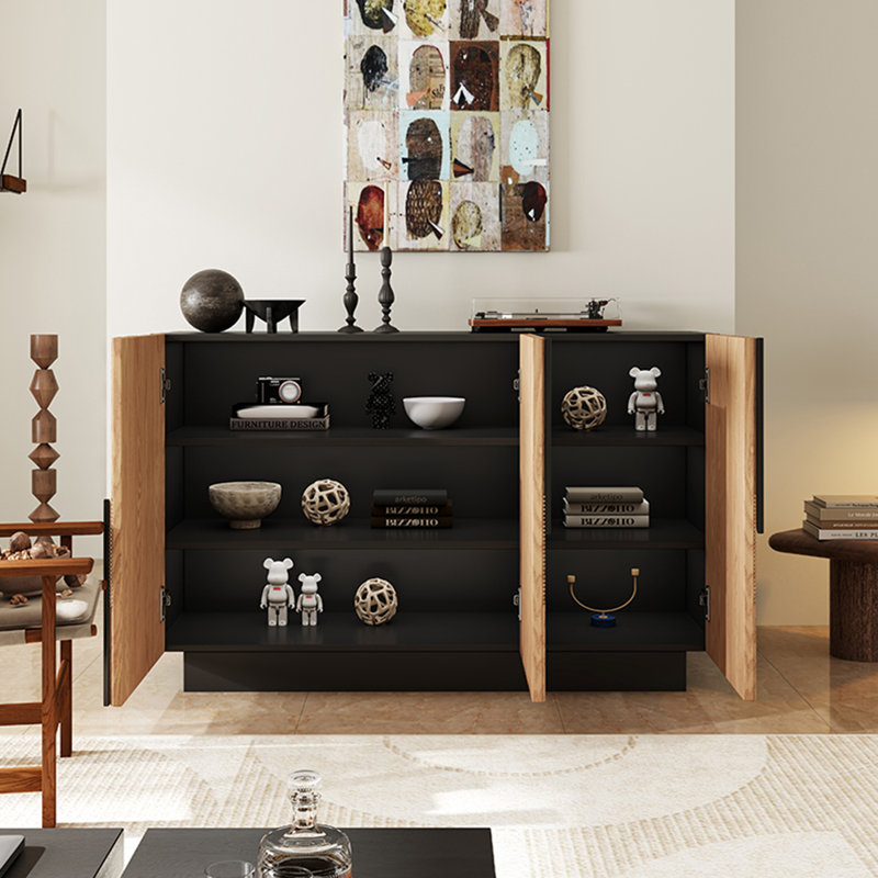 Armoire de rangement moderne avec lignes irrégulières, H 35,43 po x l 55,11 po x P 15,74 po, Bois