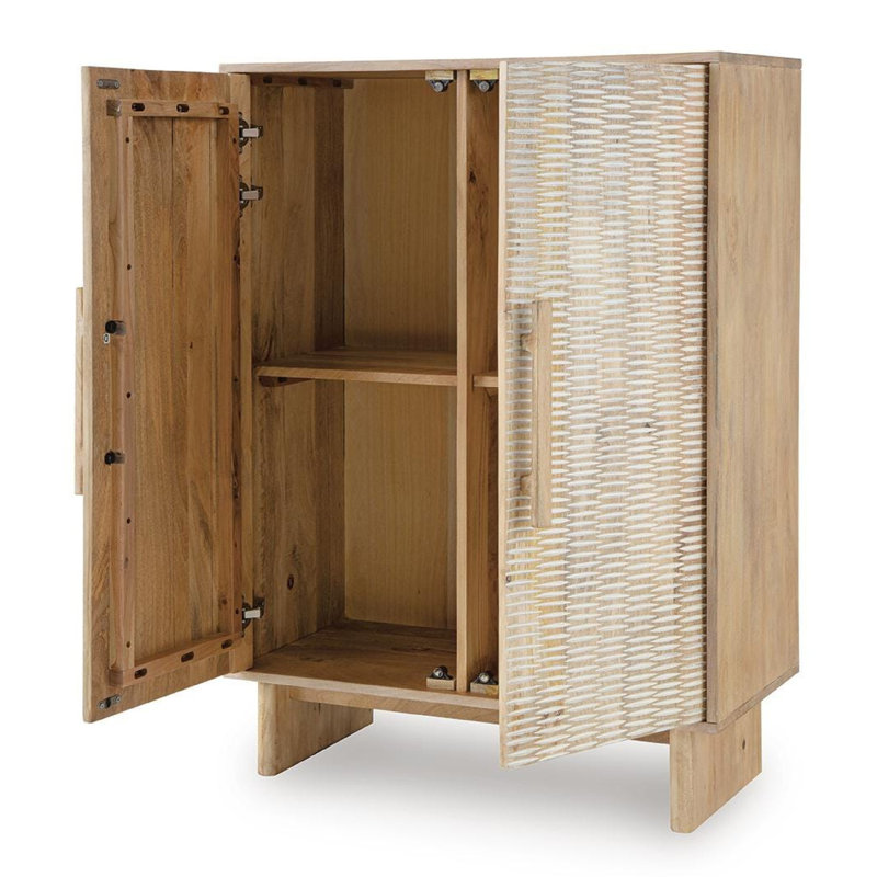 Armoire d'appoint Dally avec 2 portes sculptées, bois de manguier blanchi 45 po