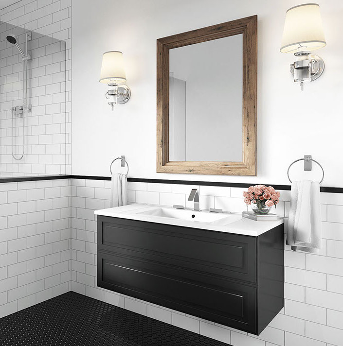 Ensemble de meuble-lavabo simple 30 po avec comptoir à surface solide Cavinder, Noir