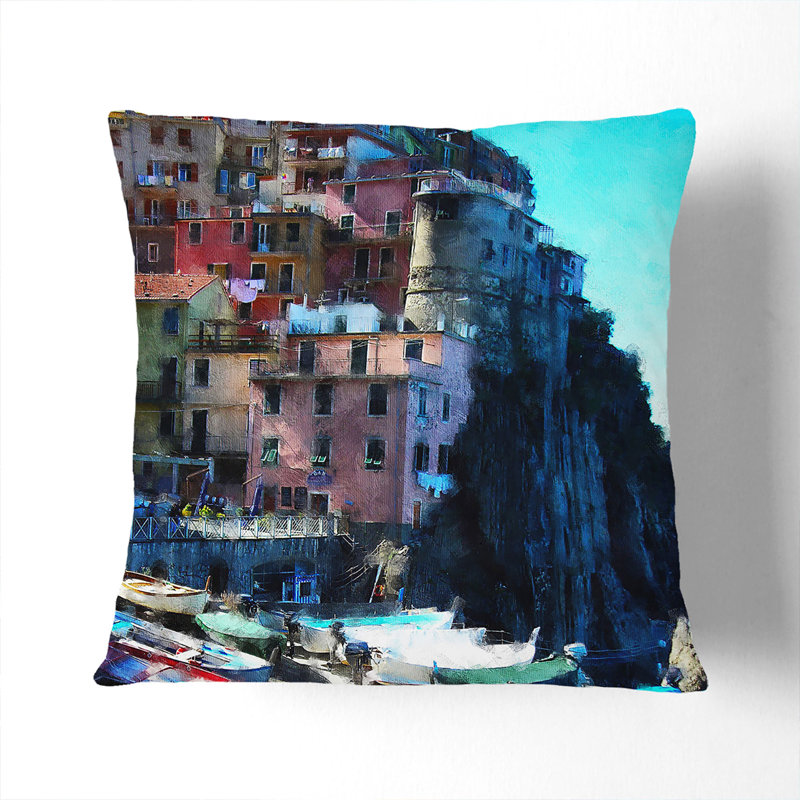 Cinque Terre in Italy Vol.1 Scatter Cushion, 40cm H x 40cm W x 15cm D, Black