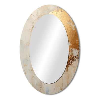 Gold And Beige Paint Fusion I - Large Oval Wall Mirror On Metal