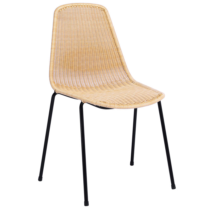 Beige Rattan and Steel Stacking Arm Chair