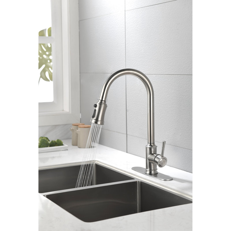 Robinet de cuisine en nickel brossé avec revêtement en acier inoxydable antirouille, Nickel brossé