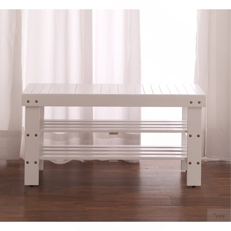 Pina Quality Solid Wood Shoe Bench, White Finish, White