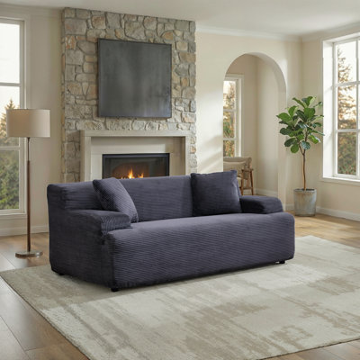 Corduroy Two-Seater Sofa Loveseat With Rolled Arms And Removable Base