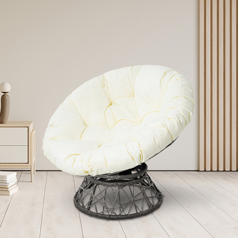 Wicker Papasan Chair with Oversized Cushion & Swivel Base – Cozy Round Lounge Chair for Bedroom, Living Room, or Covered Patio
