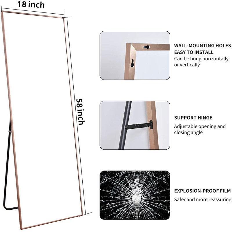 Miroir de plancher pleine longueur FL, Or rose, 58 po x 18 po