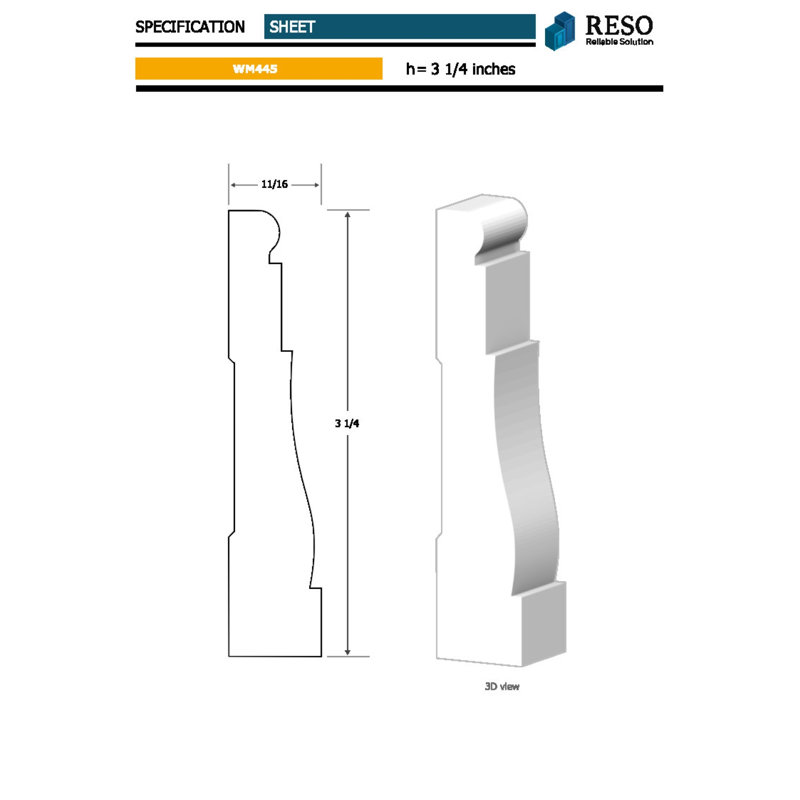 Moulure en bois de pin assemblé à la main de 3,25 po x l 85 po x P 0,68 po, 20 pièces, 140 pi au total