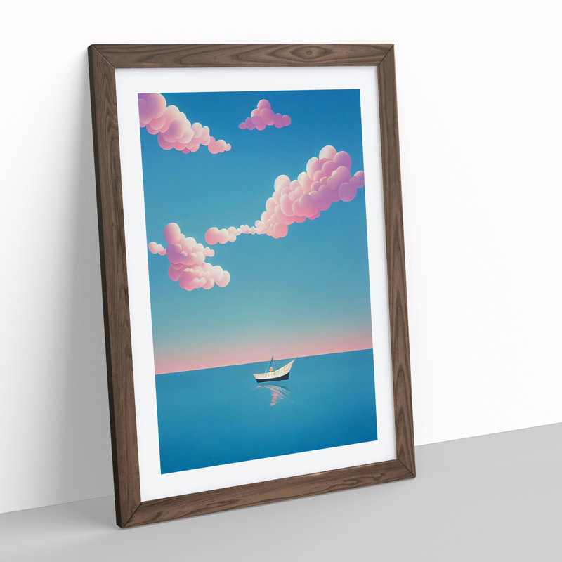 Boat Under the Sky - Wall Art, 66cm H x 48cm W x 2cm D, Walnut Framed, White