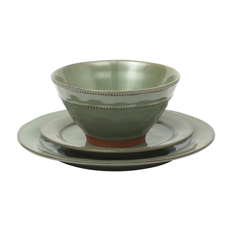 Terranea Green Ceramic Round Dinnerware Set with Reactive Glaze - Service for 4