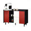 Buffet noir avec portes rouges - 2 tiroirs, style de panneau unique, 2 compartiments de rangement ouverts, armoire d'appoint moderne avec bar à café-76890825