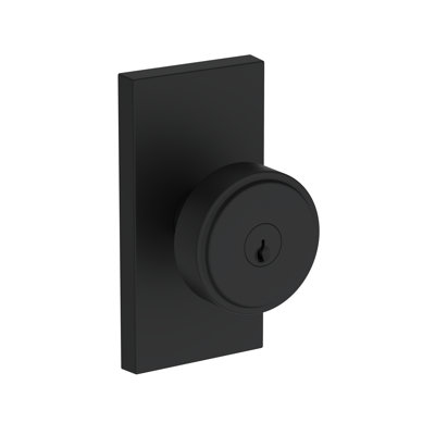 Vashon Keyed Entry Knob with Contemporary 5in Rose in Lifetime (PVD) Satin Brass