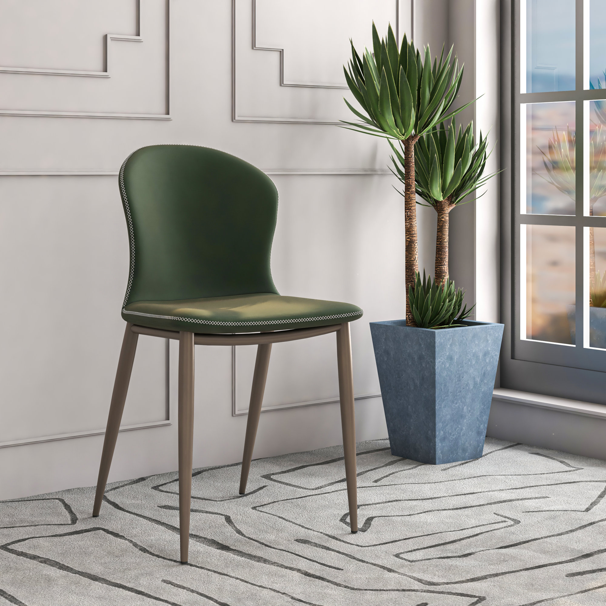 Steves Fabric Metal Side Chair Dining Chair, Green, Set of 2