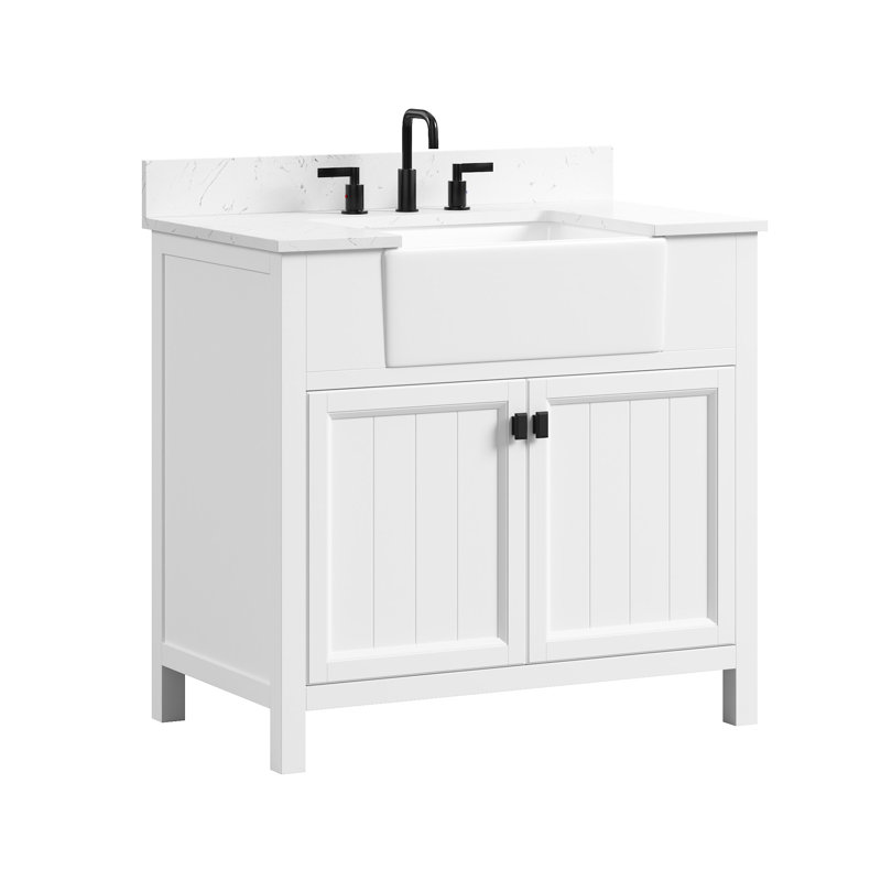 Ensemble de meuble-lavabo simple autoportant 36 po avec plateau en pierre reconstituée Adria