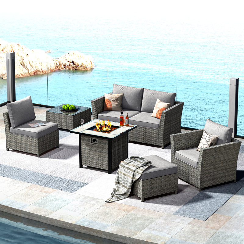 Ignatz 4 Person Patio Conversation Sets with Cushions, No, Gray