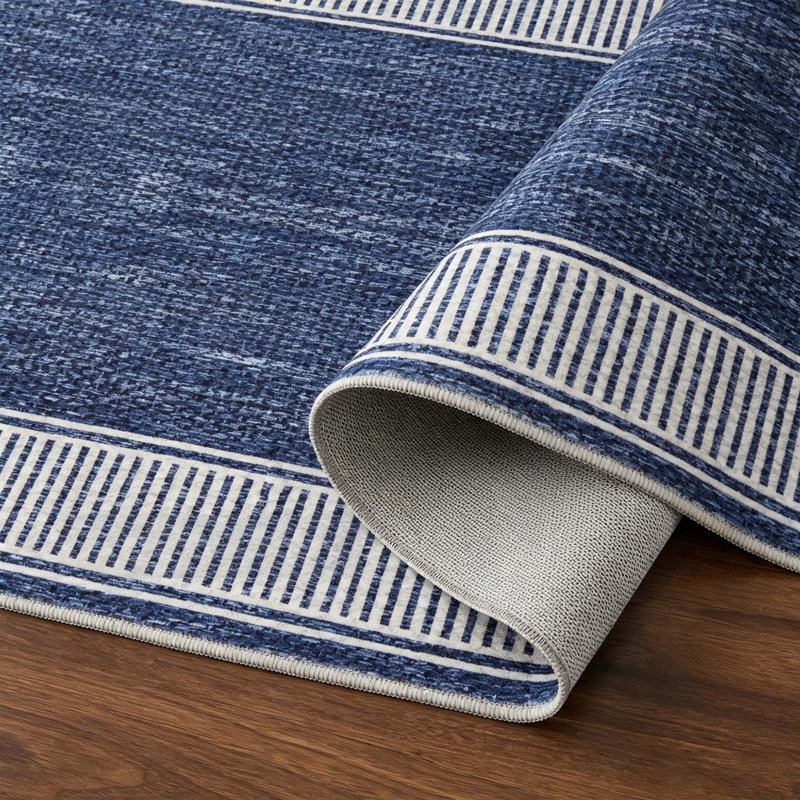 Tapis moderne vintage à bordure tuftée, Bleu, 10*13ft