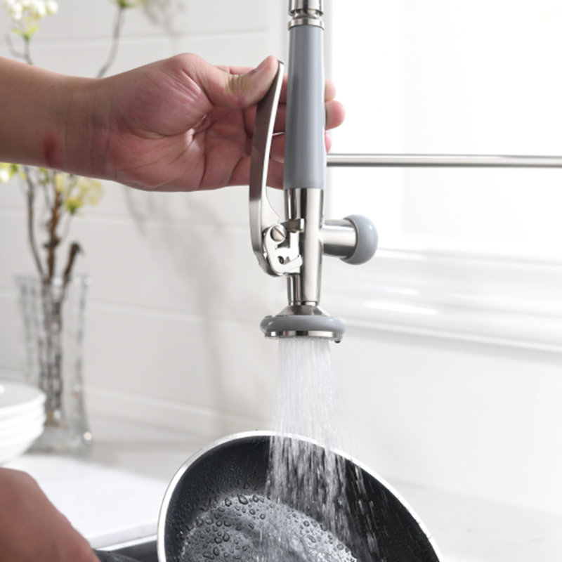 Robinet de cuisine commercial en nickel brossé, robinet d'évier de cuisine à poignée simple