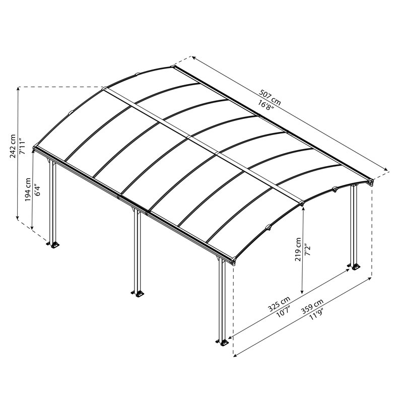 Palram - Canopia Arcadia 12' W x 16' D Polycarbonate Galvanized Steel Weather-Protected Carport Canopy for Cars Trucks Gray