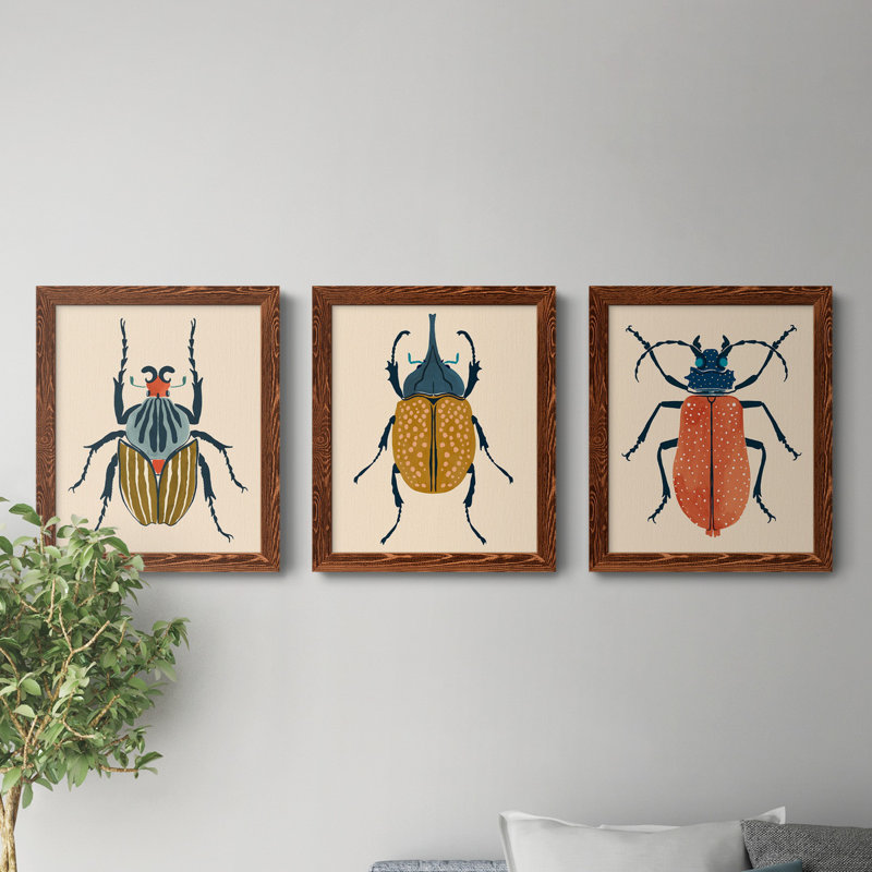 Beetle Bug I - ensemble de 3 peintures sur toile encadrées, Érable, H 20 po x l 51 po x P 1,5 po