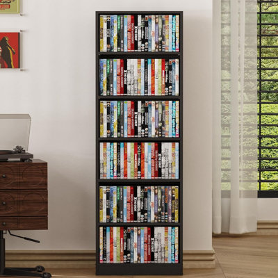 Homlux 53.8"H 6-Tier DVD Storage Shelf, Adjustable Space-Saving Media Rack for DVDs, CDs & Books, Black