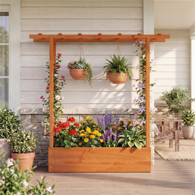 Lit de jardin surélevé en bois de sapin avec treillis arqué en treillis, boîte à fleurs surélevée pour terrasse H 44,5 "H