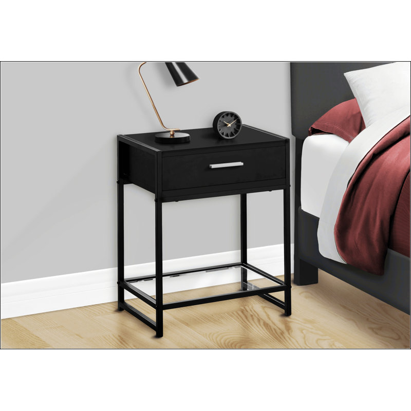 Side Table With Storage Drawer, Black