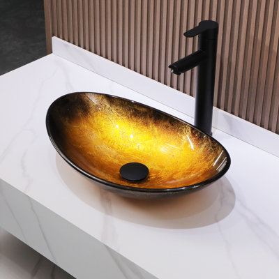 Lavabo de salle de bain en verre trempé artistique avec drain escamotable en verre trempé L 18 po x l 12 po Mocoloo