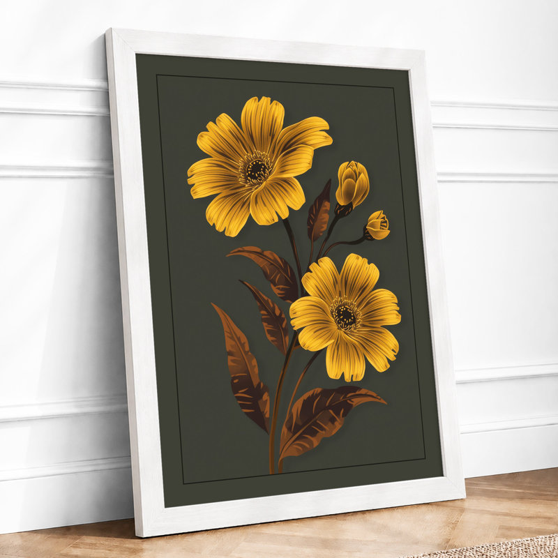 Golden Daisy Study Botanical - Framed Print, A4 - 29.7 x 21.0 cm, White