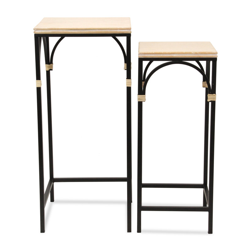 Claudette Set of 2 Rattan Accented Wood & Metal Side Tables