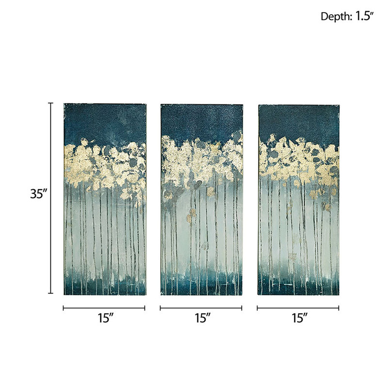 Ensemble d'art mural sur toile 3 pièces Dewy Forest, Bleu sarcelle