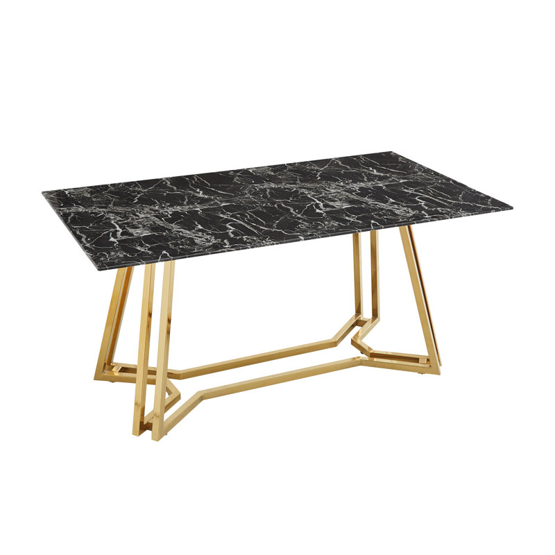 Skrolan Glass Top Dining Table, Black, Gold