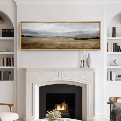 «Rustic Green Tan Prairie Field», vaste paysage mural, estampe numérique sur toile, art numérique encadré très grand