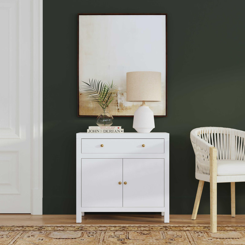Celine 2-Door Solid Wood Accent Cabinet, Textured White