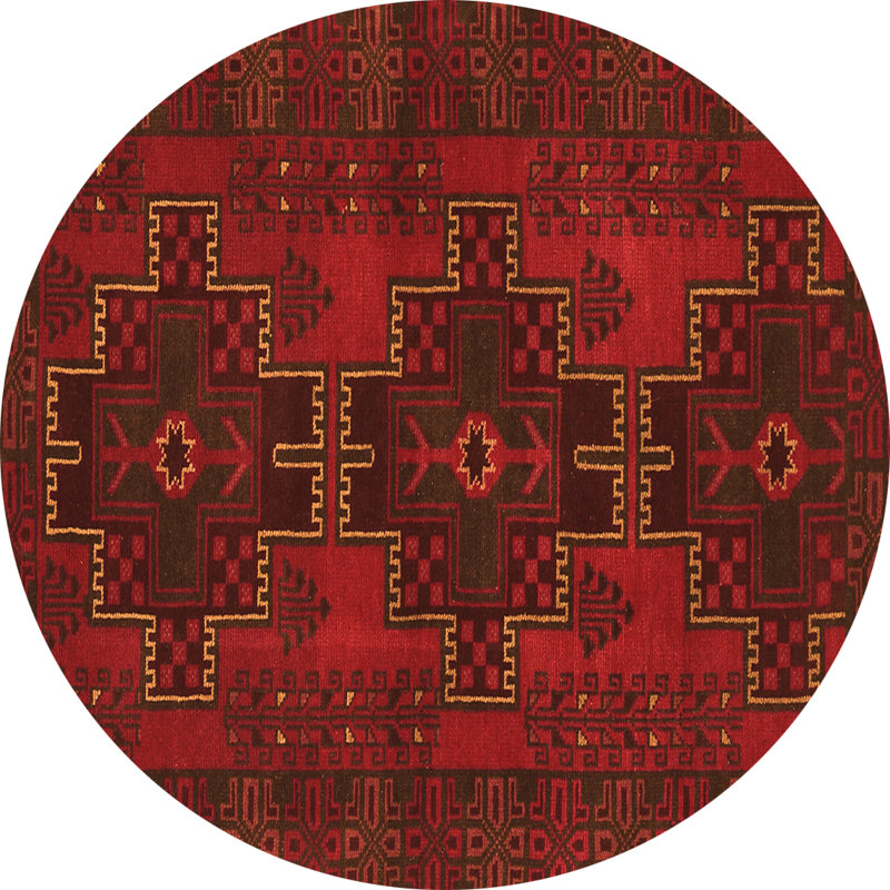 Tapis rond vert / rouge en laine et polyester tissé à la machine 8 pi Bispham