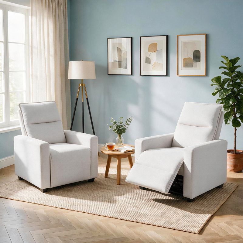 Fauteuil inclinable classique rembourré de 32,7 pouces de large avec dossier inclinable et pieds en bois massif (ensemble de 2)