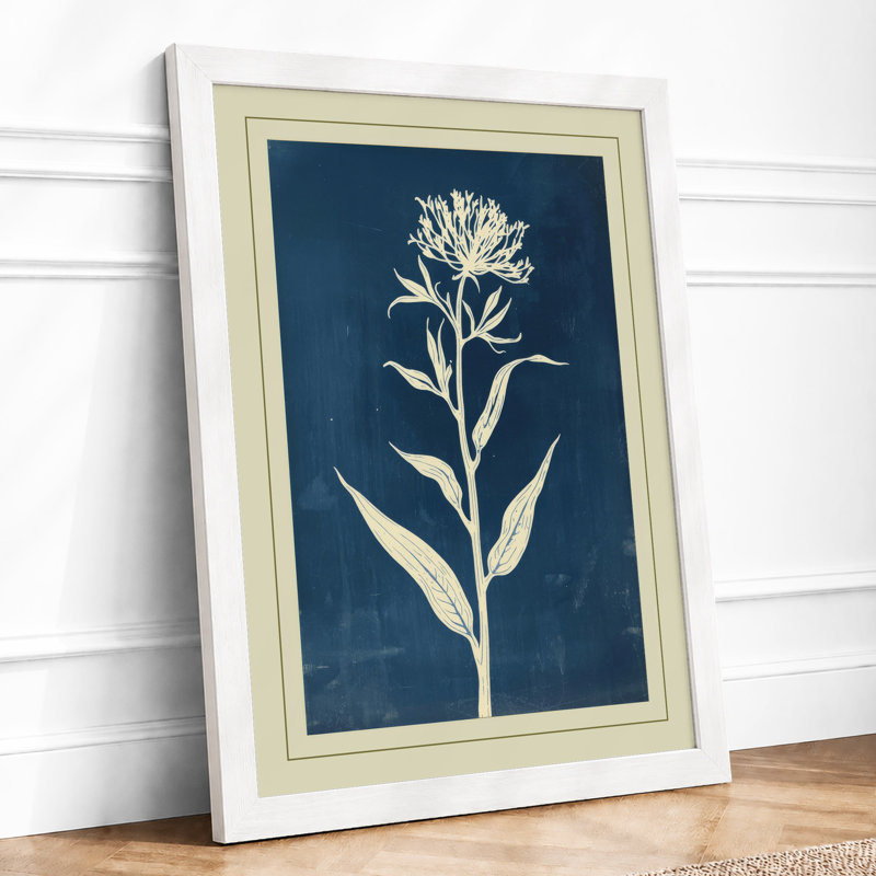 Study in Blue Botanical - Framed Print, A3 - 42.0 x 29.7 cm, White