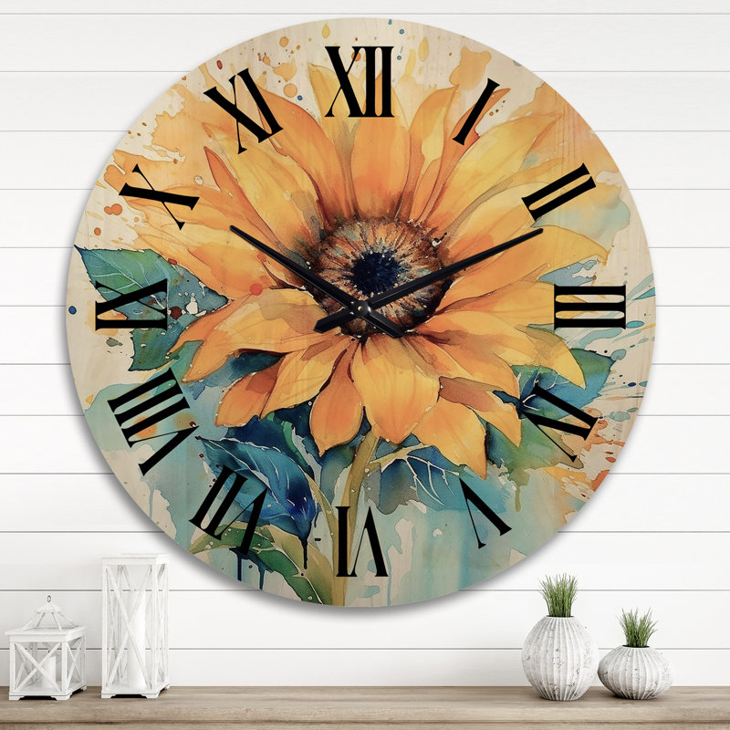 Horloge murale jaune et bleu jaune, Très grand