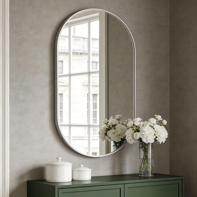 Onshuntay Metal Oval Wall Mirror, Silver, 33" x 20"