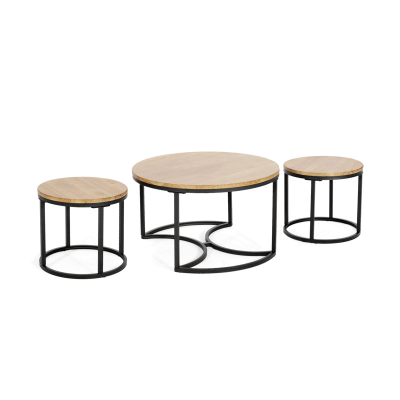 Ensemble de tables basses et tables de bout Nesting - plateau en bois de sapin et structure en fer, conception peu encombrante