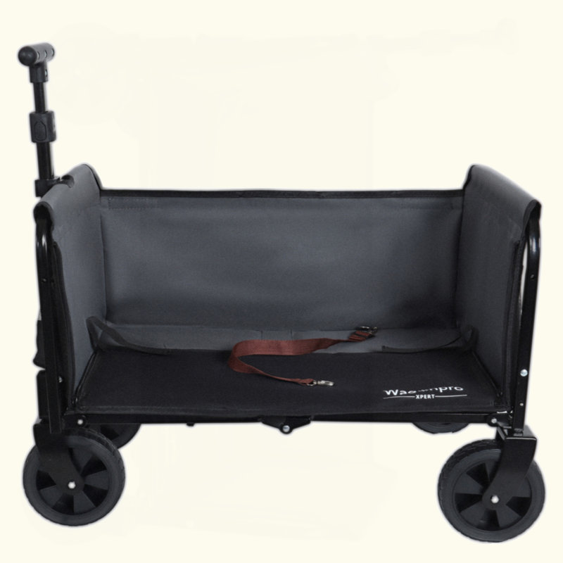 All-in-One Convertible Folding Camping Wagon with Bench Seat, Storage Compartment & Dog Tether, Black/Grey