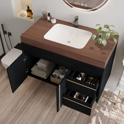 Meuble-lavabo flottant 36 po avec lavabo en céramique et plateau en faux marbre 36 po