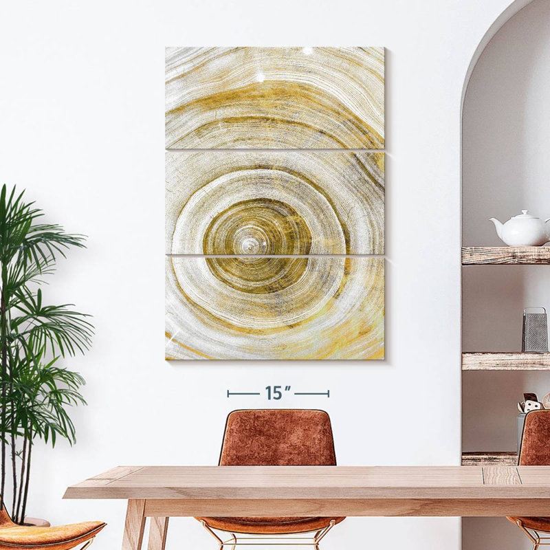 «Abstract Tree Rings», ensemble de 3 pièces géométriques abstraites sur toile, H 50 po x l 32 po x P 1,25 po